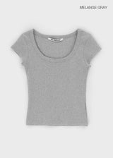 [B-BASIC] ベーシックリブワイドUネックキャップスリーブ半袖トップ (2 Size)