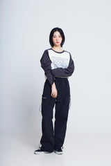 オープンアームホールハートラグラン ½Tシャツ (charcoal/ivory)