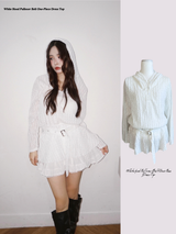 White Hood Pullover Belt One-Piece Dress Top