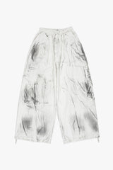 Oil washed back cargo wide banding pants