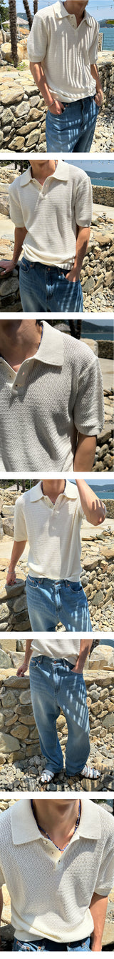 [S/S] コットンリネンハーフカラニット (3color)