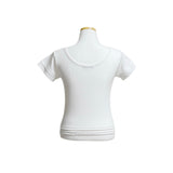 (2color) Flower Layered U-Neck Crop Half Sleeve Tee