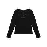 (DUC) GA Henley-Neck Long Sleeve Black