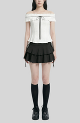 Romantic Shirring Ribbon Blouse