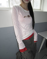 Dehin ピンタックレイヤードロングスリーブTシャツ