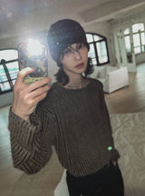 Tony snap stripe fur knitwear