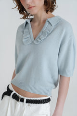 Vanilla frill knit_skyblue