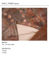 CONFUN オリジナルフローラルオレンジプリントファーパッチワークハイネックメッシュトップス