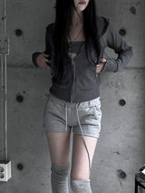 studded slim fit hooded zip-up (2color)