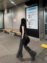 カモロングスリムフレアパンツ