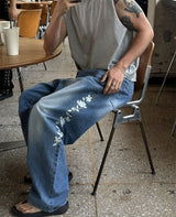[Unisex] Real stitch semi wide denim pants