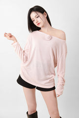 Loose Fit Corsage Knit Pink