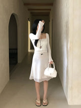 Angel Lace Shirring Sleeveless & Slim Cardigan SET 