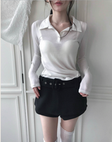 conte tone wool button collar top