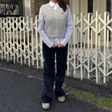 SMALL CHERRY CABLE CROP KNIT VEST - MELANGE GRAY