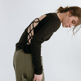 BACKLESS STRAP T-SHIRT / BLACK