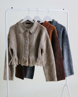 Gamants coloring gradation fringe long-sleeve cropped wool knitwear