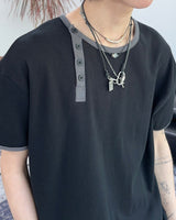 Rual Side Henley Neck Ringer Tee