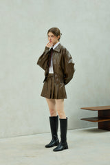 MOLLY LEATHER PLEATS SKIRT PANTS / BROWN