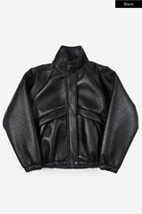 Puff raglan texture leather jumper