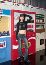 wave lace ribbon hoody - black