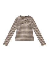 Twisted Check High-neck Top _ BEIGE