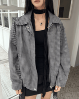 Lena Overfit Check Pattern Long Sleeve Blue Jacket (2 colors)