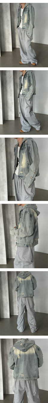 [Unisex] Destroyed denim hood jacket(2color)