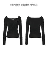 DRAPED OFF SHOULDER TOP black