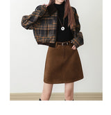 Brown Suede-Touch A-Line Pocket Skirt