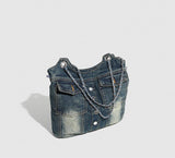 denim pocket chain cross shoulder bag