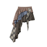 Patchwork Plaid Ruffle Asymmetric Skirt 232514150