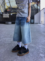 Rope Light Washing Bermuda Denim Pants
