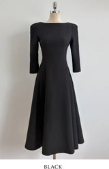 Deels Boat-Neck Puff Three Quarter Flare Long One Piece