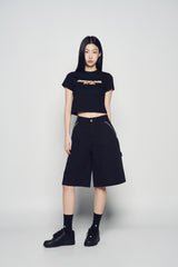 25SS フレームロゴショートクロップスリーブTシャツ ブラック