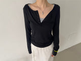 ブリーズ コットンモダール ヘンリーネック Tシャツ(Bio-Washed) -ブラック