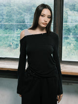 EYELET OFF SHOULDER L/S (BLACK)