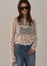 フラワープリントメッシュTシャツ_ホワイト
