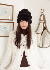 Stripe Fur Beanie - Black