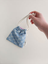 denim ribbon string pouch - light blue S