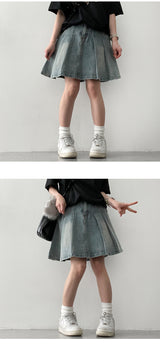 fluid washed pleats denim miniskirt