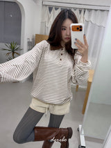 ウールナッピングカラーストライプロングスリーブTシャツ