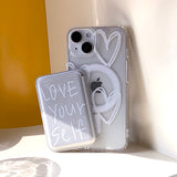 WhiteSilver- Love yourself Magsafe Phone Case Card Pocket Set