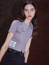 [LINE] Line Button Crop T-shirt (Gray)