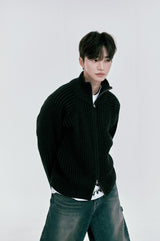 TWO TONE KNIT ZIP-UP