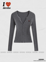 wool button twist embroidered long-sleeved knitwear