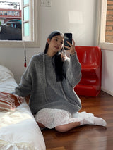 wool gray hood oversized fit knitwear