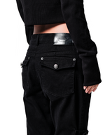 DOUBLE SIDE TAB BOOTS-CUT PANTS BLACK
