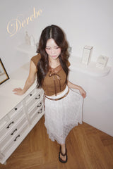 twill lace frill long skirt