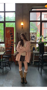 Pink laze oversized-fit knit cardigan